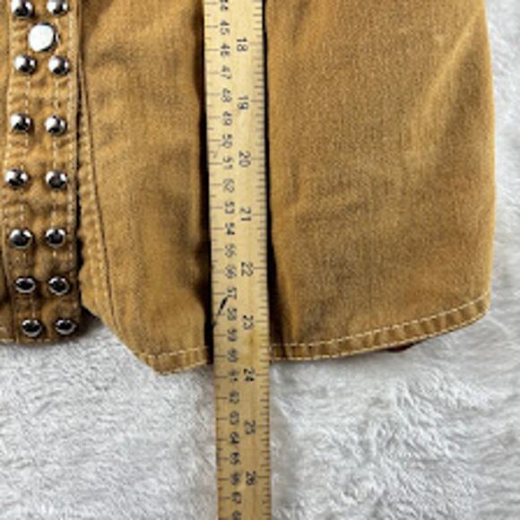 Studded Denim Jacket 1970's Vintage Brown Snap Button NO TAG Pictured Meas. - Picture 6 of 8
